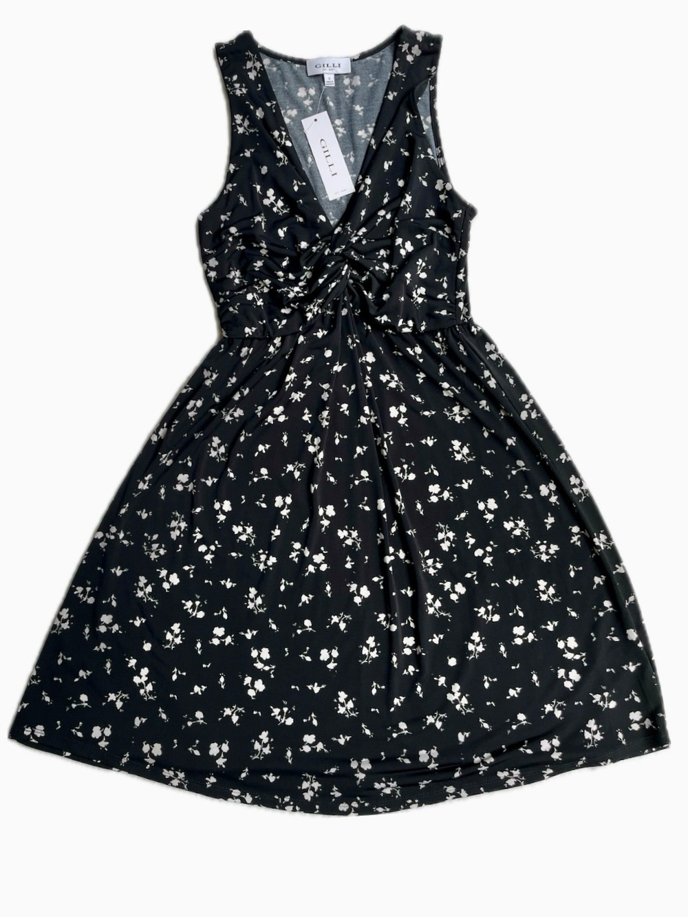 NWT Gilli Black Floral Twist-Front Casual Dress